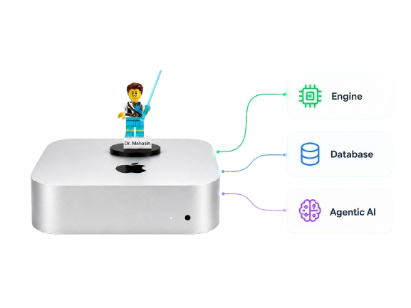 Local server in Malang connected to Engine, Database, and Agentic AI